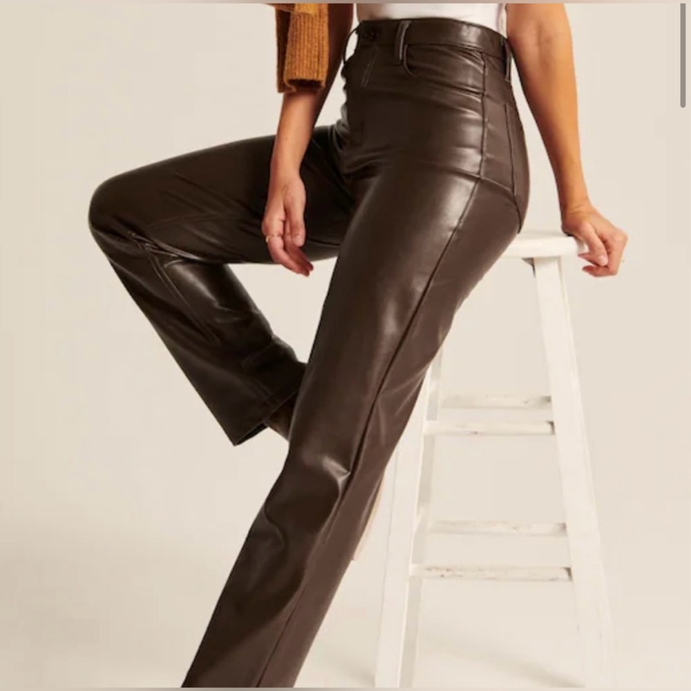 12th Tribe straight leg brown leather pants